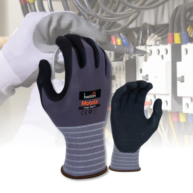 Bastion Motala Grey Nylon/Spandex/Nitrile Gloves