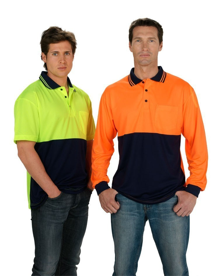 Hi Vis Polo Shirt Long Sleeve Orange Navy 2XL